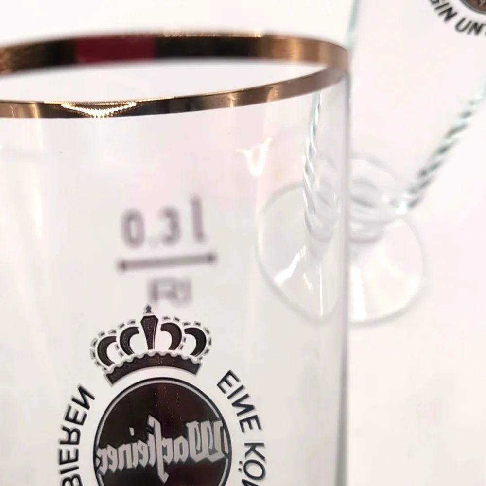 Two Crystal Warsteiner German Footed Beer Glasses with Gold Rim .3L Vintage